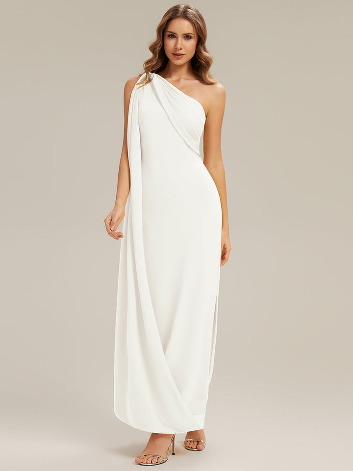 ever KIELO|One-Shoulder Ruched Floor Length Formal Dress With Side Slit