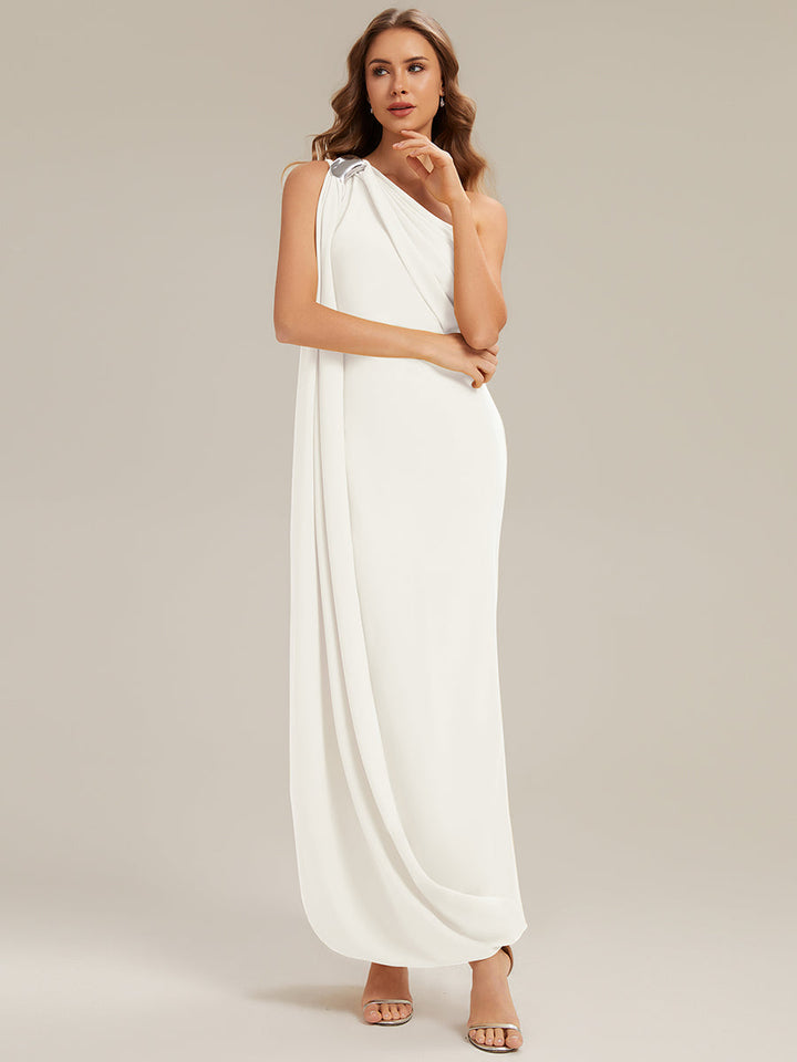 ever KIELO|One-Shoulder Ruched Floor Length Formal Dress With Side Slit
