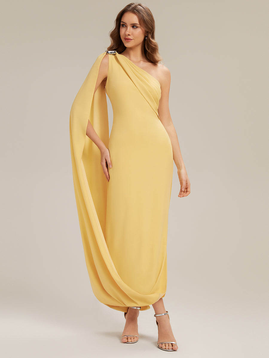 ever KIELO|One-Shoulder Ruched Floor Length Formal Dress With Side Slit
