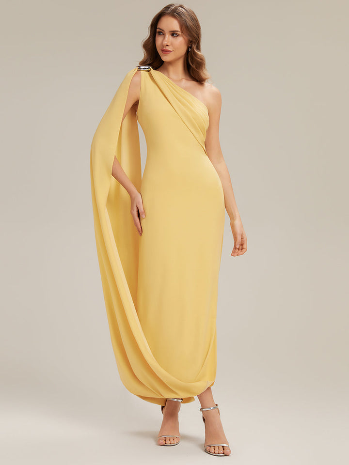 ever KIELO|One-Shoulder Ruched Floor Length Formal Dress With Side Slit