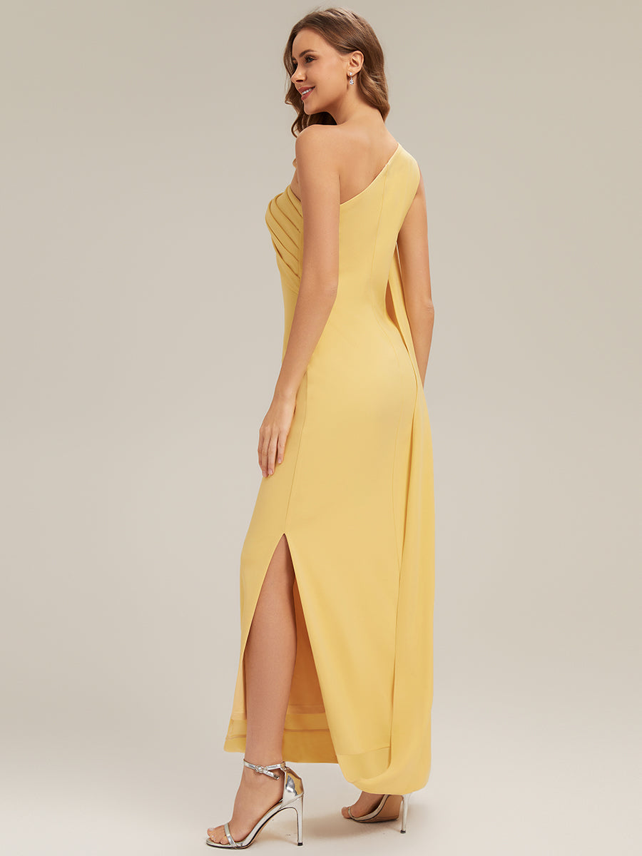ever KIELO|One-Shoulder Ruched Floor Length Formal Dress With Side Slit
