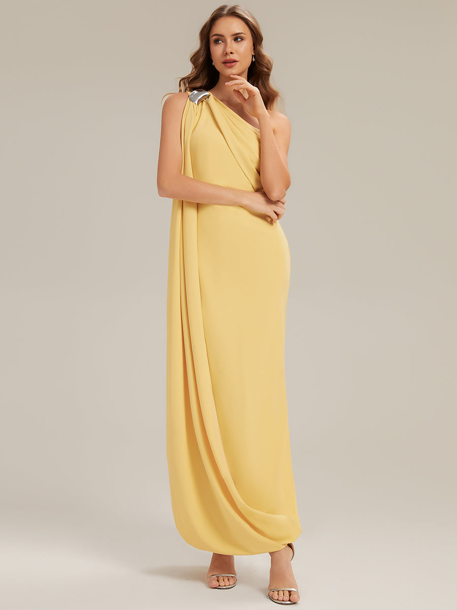 ever KIELO|One-Shoulder Ruched Floor Length Formal Dress With Side Slit