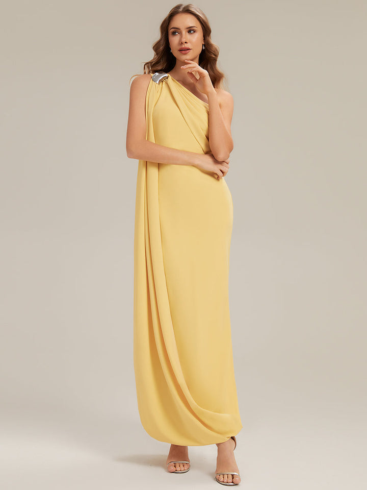 ever KIELO|One-Shoulder Ruched Floor Length Formal Dress With Side Slit
