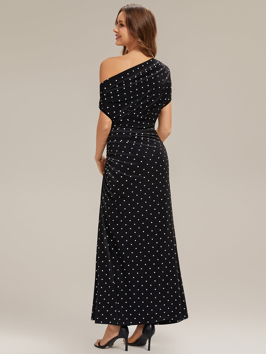 Polka Dot Drop Shoulder Sleeve Wedding Guest Dress