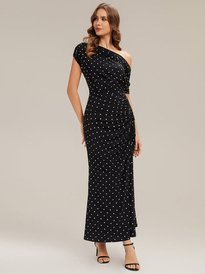 Polka Dot Drop Shoulder Sleeve Wedding Guest Dress