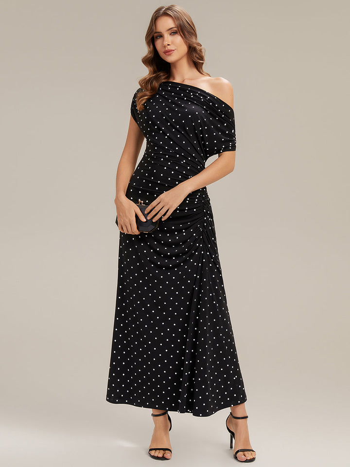 Polka Dot Drop Shoulder Sleeve Wedding Guest Dress