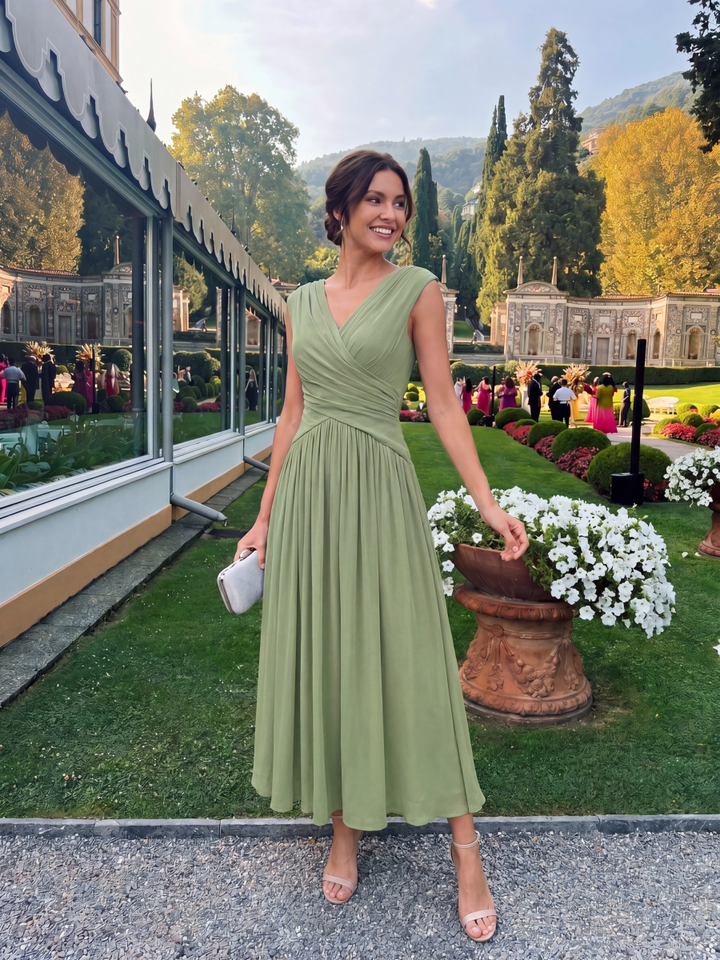 Polka Dot Knit Sleeveless Wedding Guest Dress