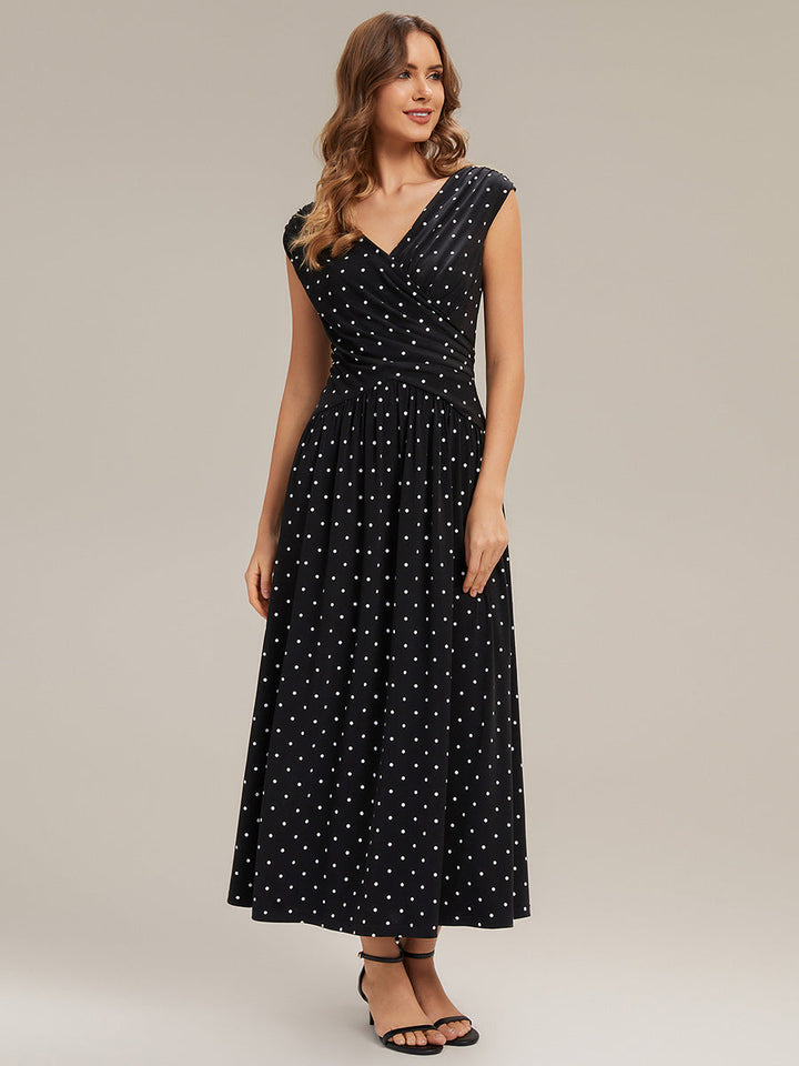 Polka Dot Knit Sleeveless Wedding Guest Dress