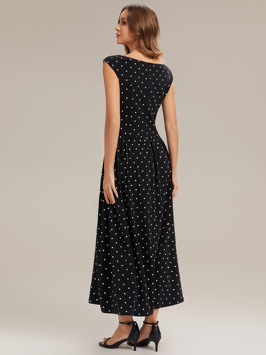 Polka Dot Knit Sleeveless Wedding Guest Dress