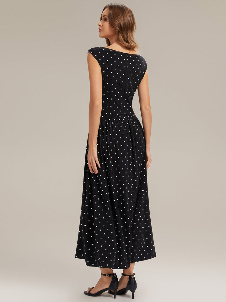 Polka Dot Knit Sleeveless Wedding Guest Dress