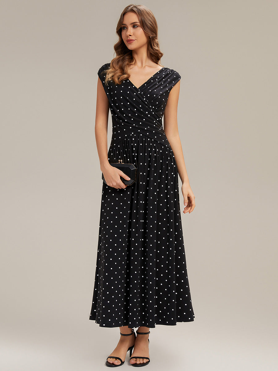 Polka Dot Knit Sleeveless Wedding Guest Dress