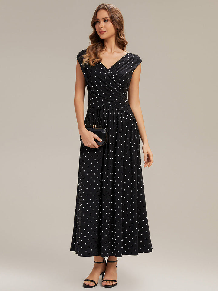Polka Dot Knit Sleeveless Wedding Guest Dress