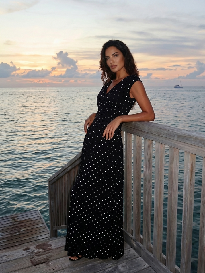 Polka Dot Knit Sleeveless Wedding Guest Dress