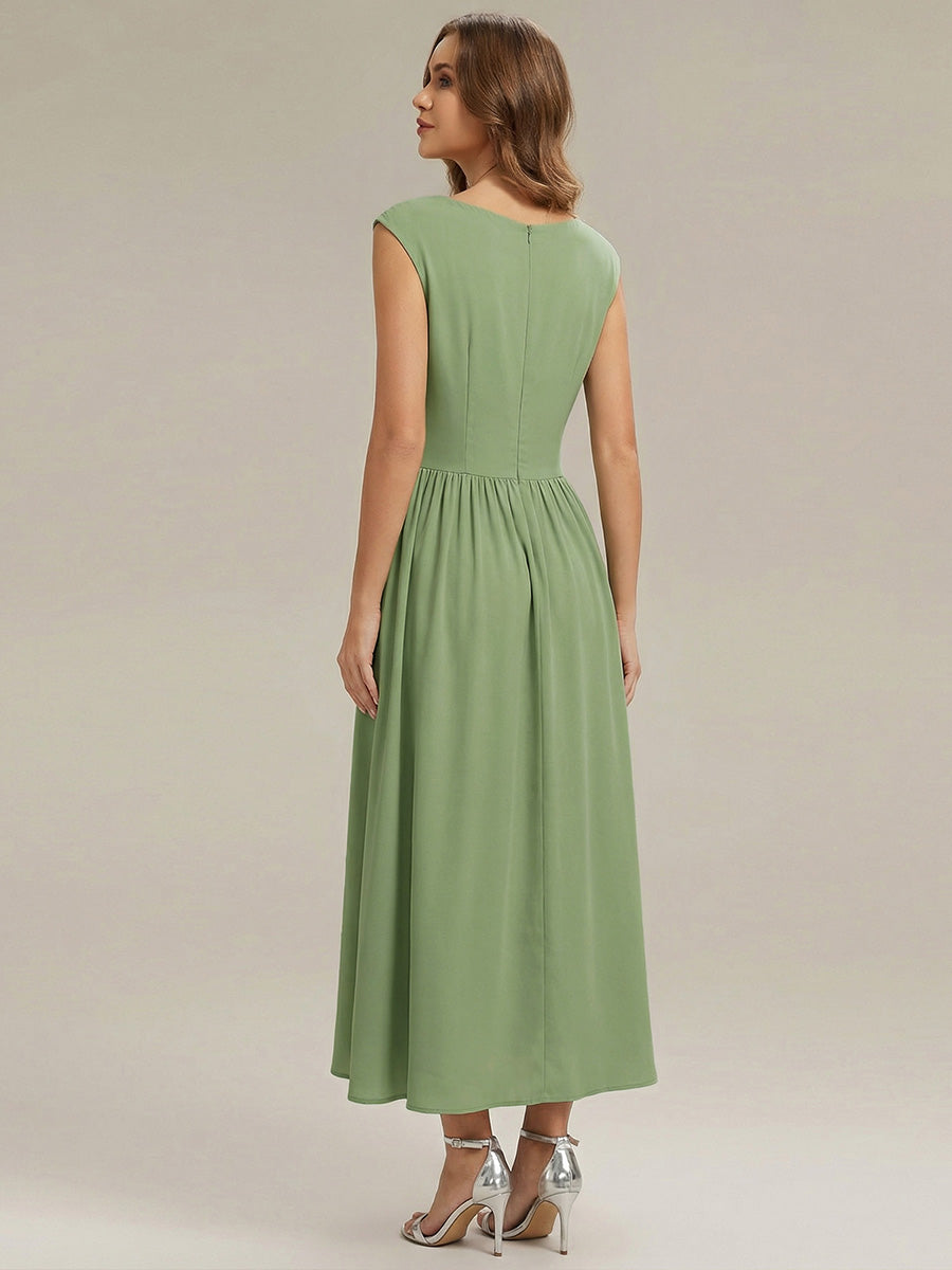 Polka Dot Knit Sleeveless Wedding Guest Dress