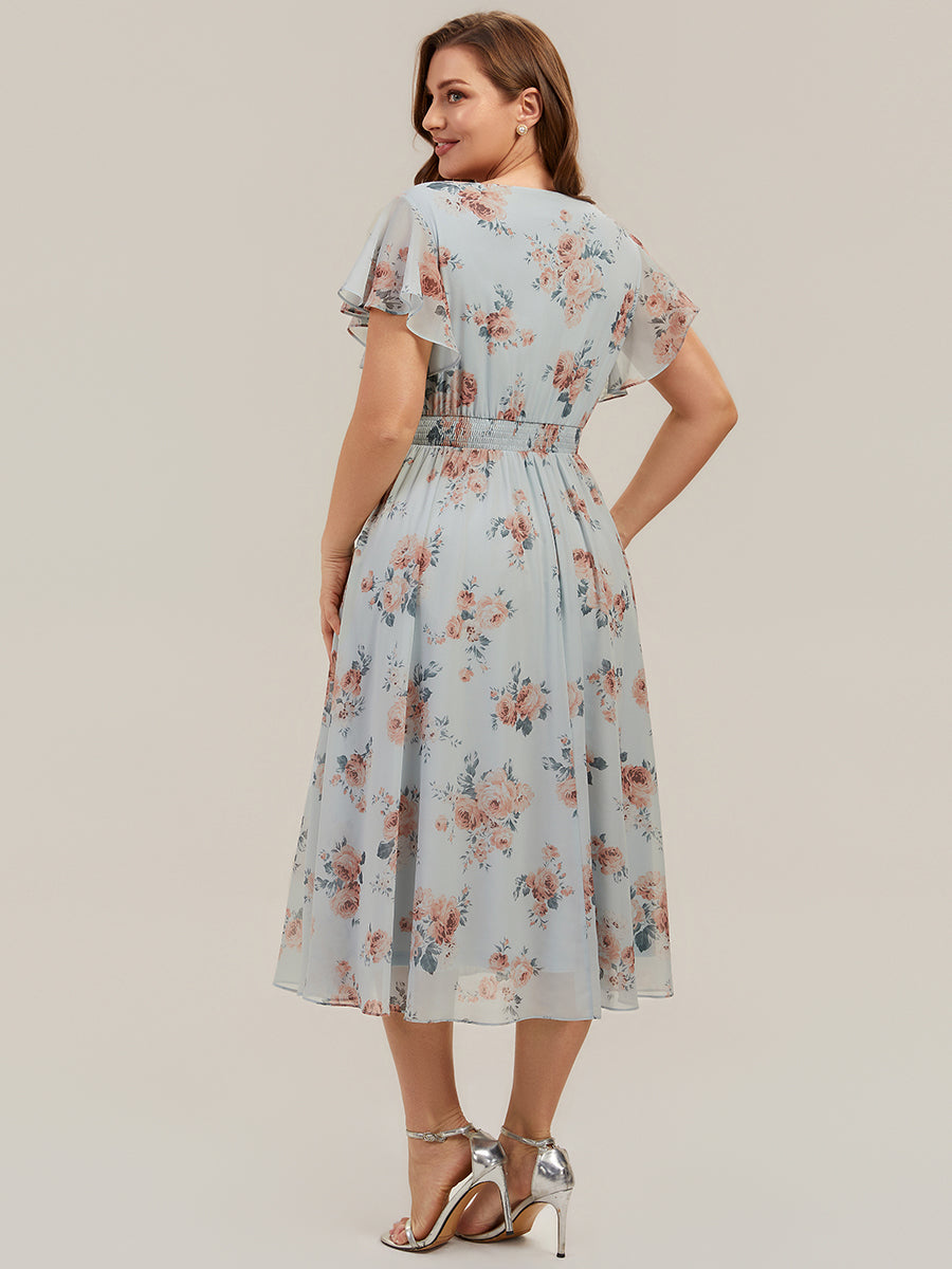 Plus Size Chiffon Ruffle Sleeve Wedding Guest Dress