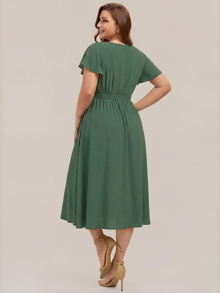 Plus Size Chiffon Ruffle Sleeve Wedding Guest Dress