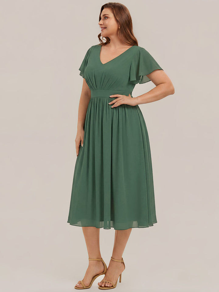 Plus Size Chiffon Ruffle Sleeve Wedding Guest Dress