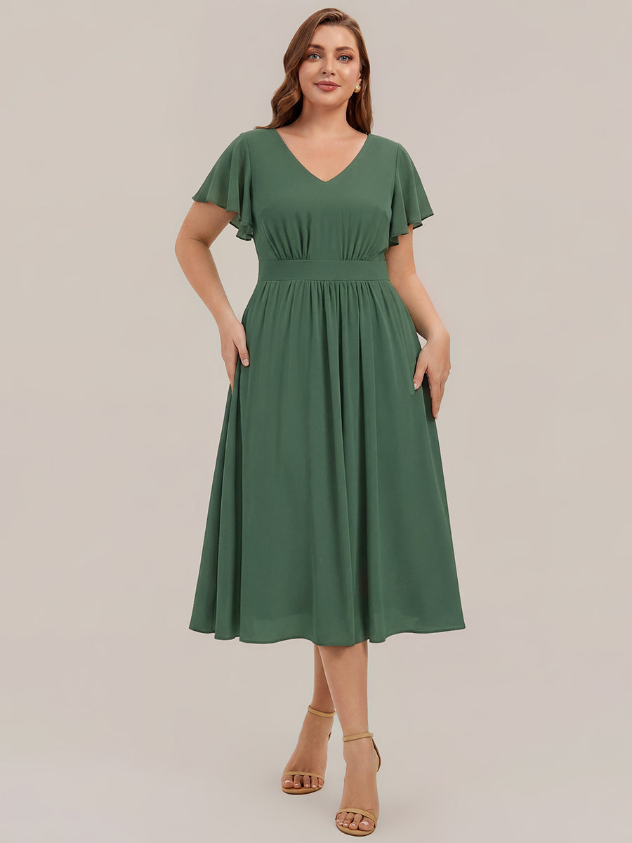 Plus Size Chiffon Ruffle Sleeve Wedding Guest Dress