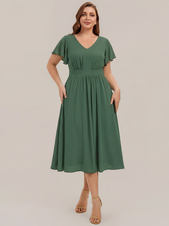Plus Size Chiffon Ruffle Sleeve Wedding Guest Dress