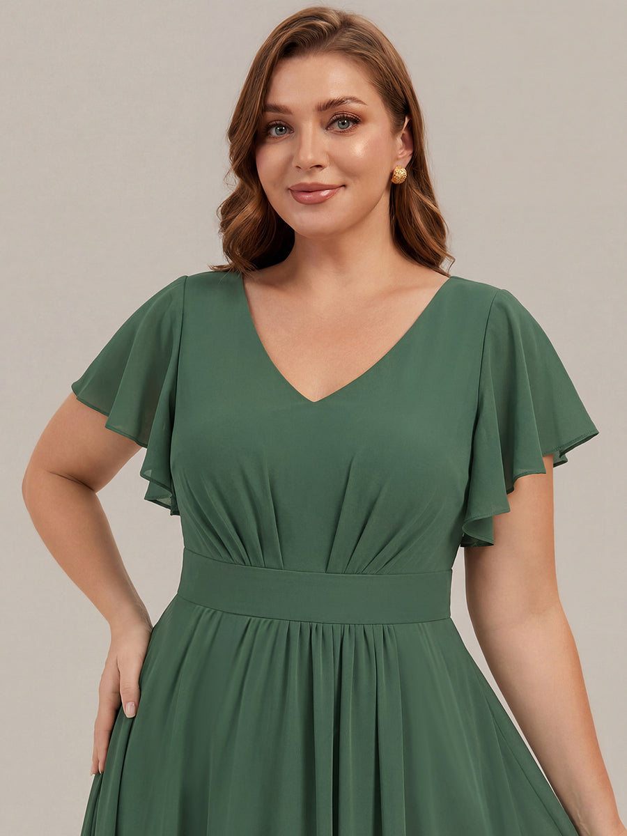 Plus Size Chiffon Ruffle Sleeve Wedding Guest Dress