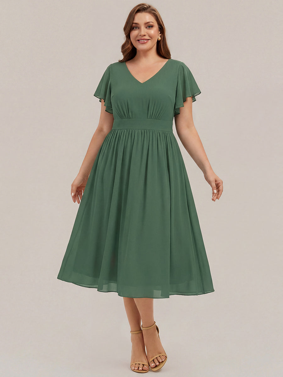 Plus Size Chiffon Ruffle Sleeve Wedding Guest Dress