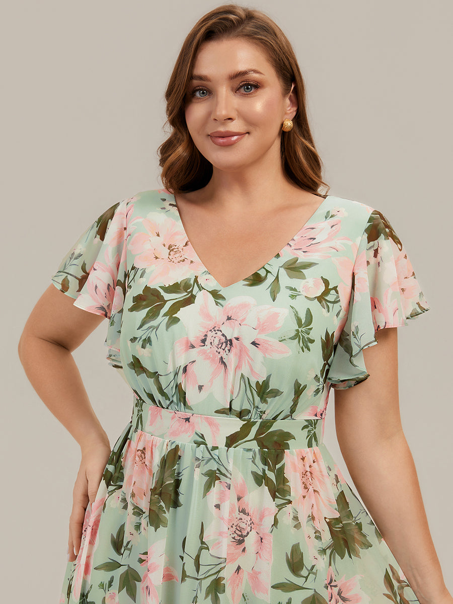 Plus Size Chiffon Ruffle Sleeve Wedding Guest Dress