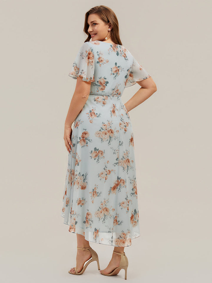 Plus Size Printed Chiffon Wedding Guest Dress
