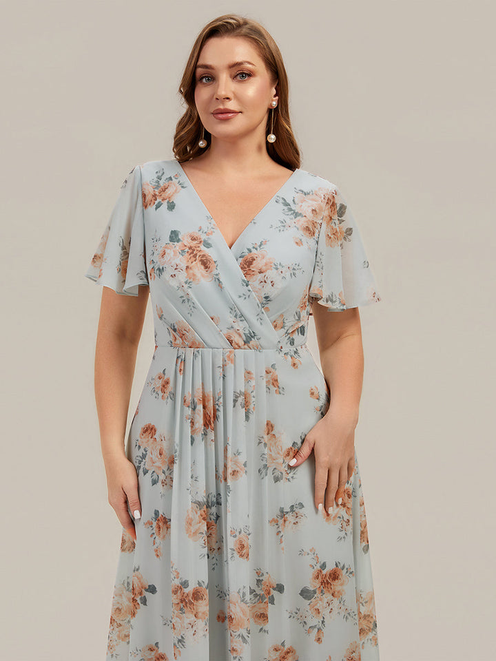 Plus Size Printed Chiffon Wedding Guest Dress