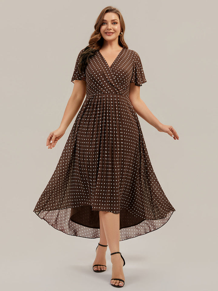 Printed Chiffon Ruffle Sleeve Wedding Guest Dress