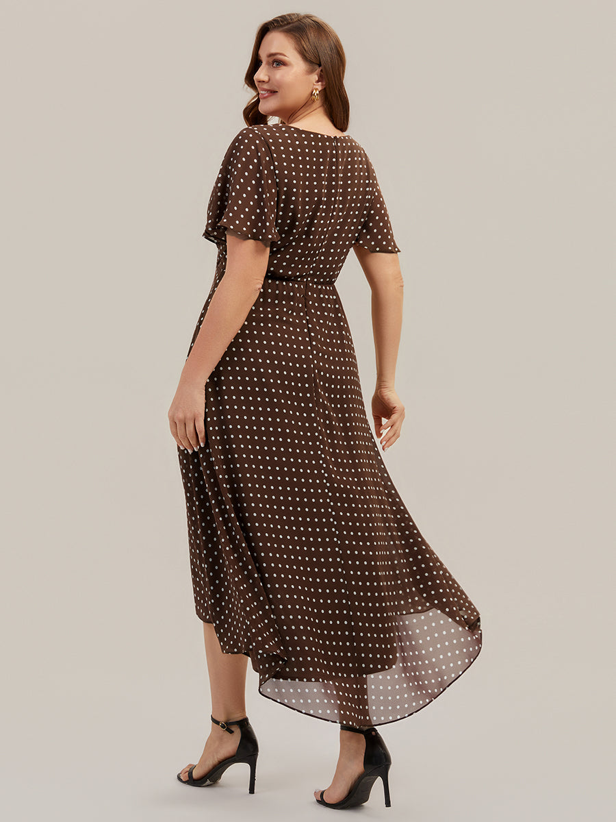 Printed Chiffon Ruffle Sleeve Wedding Guest Dress