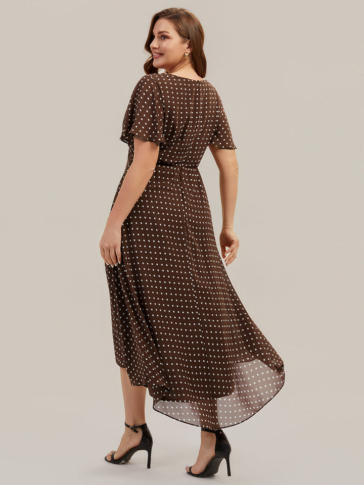 Printed Chiffon Ruffle Sleeve Wedding Guest Dress