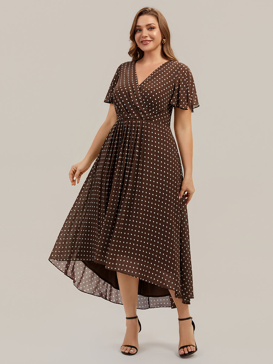Printed Chiffon Ruffle Sleeve Wedding Guest Dress
