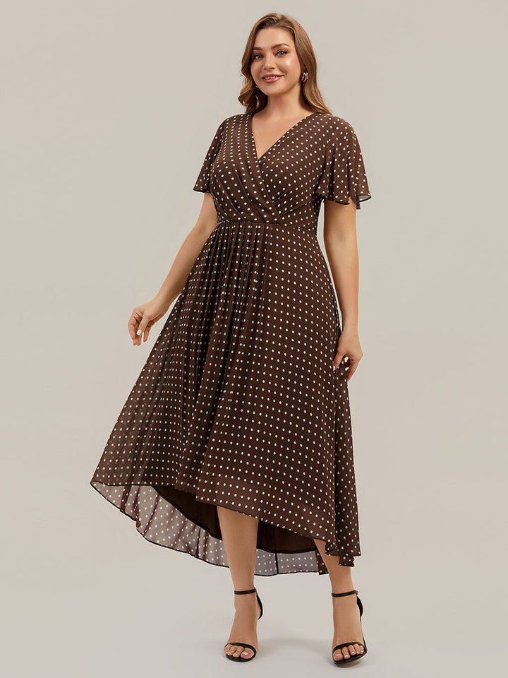 Printed Chiffon Ruffle Sleeve Wedding Guest Dress