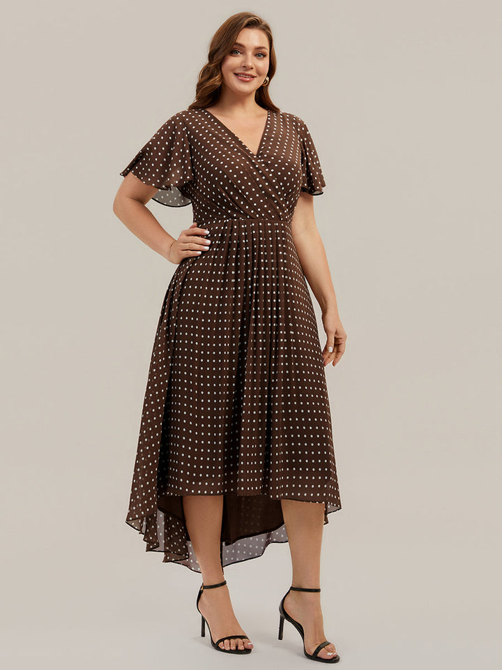 Printed Chiffon Ruffle Sleeve Wedding Guest Dress