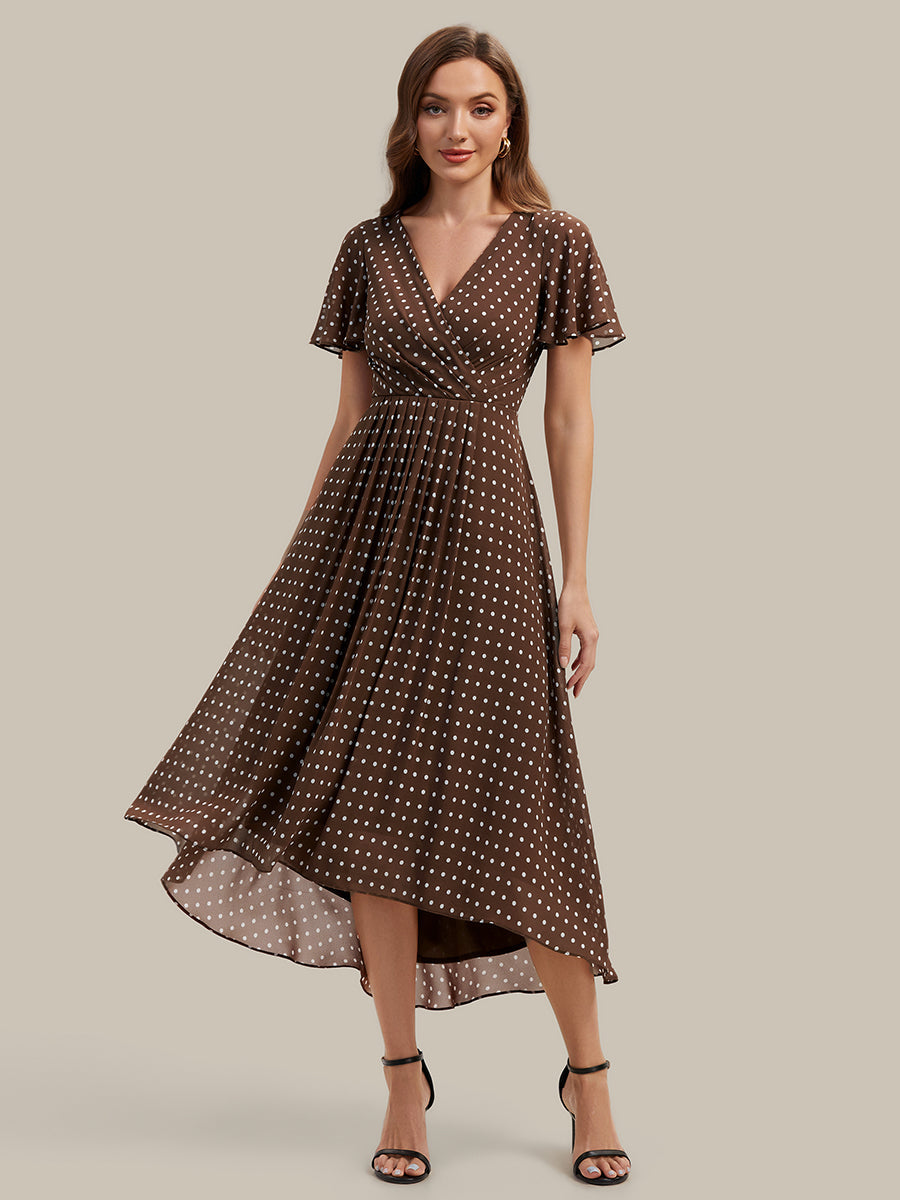 Printed Chiffon Ruffle Sleeve Wedding Guest Dress