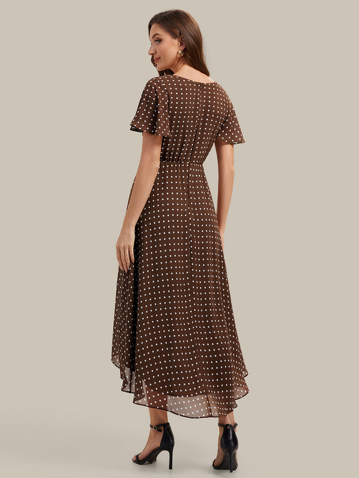 Printed Chiffon Ruffle Sleeve Wedding Guest Dress