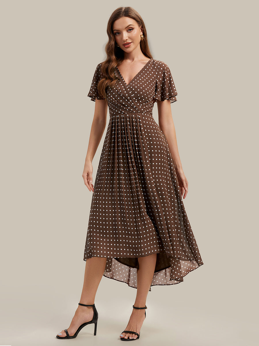 Printed Chiffon Ruffle Sleeve Wedding Guest Dress