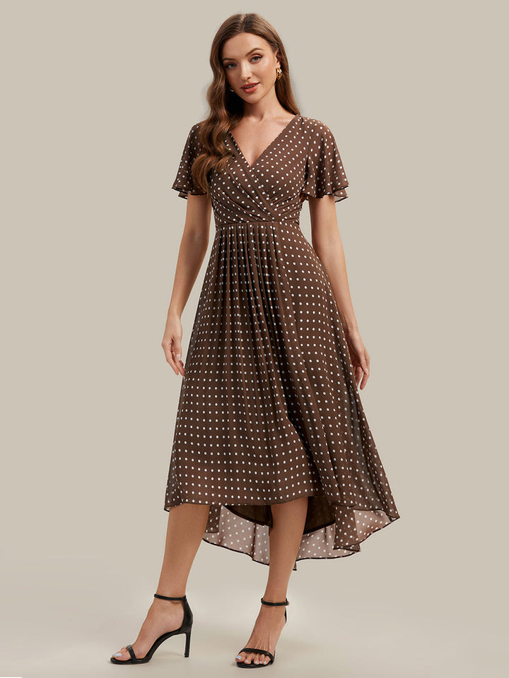 Printed Chiffon Ruffle Sleeve Wedding Guest Dress