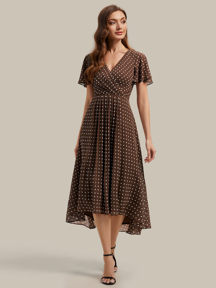 Printed Chiffon Ruffle Sleeve Wedding Guest Dress