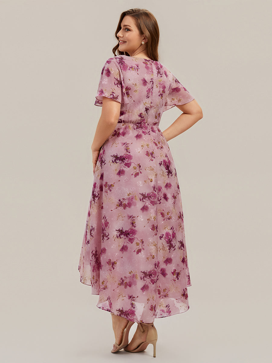 Plus Size Printed Chiffon Wedding Guest Dress