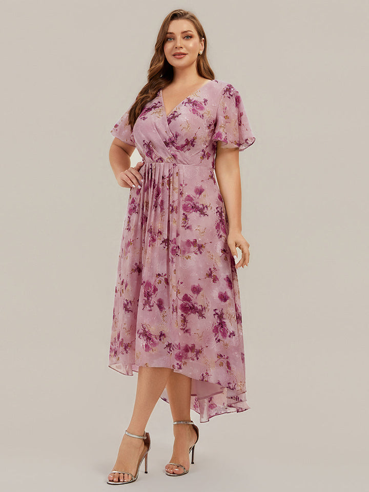 Plus Size Printed Chiffon Wedding Guest Dress