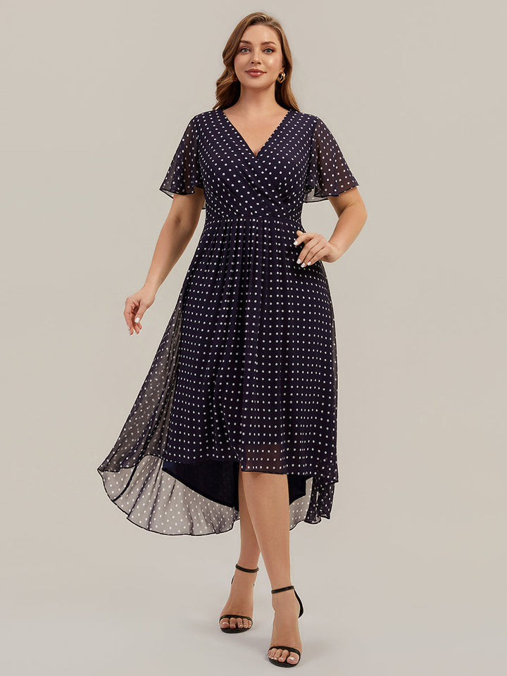 Printed Chiffon Ruffle Sleeve Wedding Guest Dress