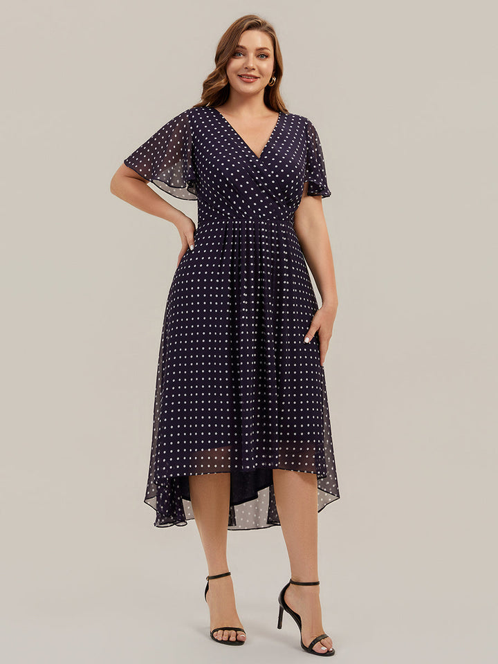 Printed Chiffon Ruffle Sleeve Wedding Guest Dress