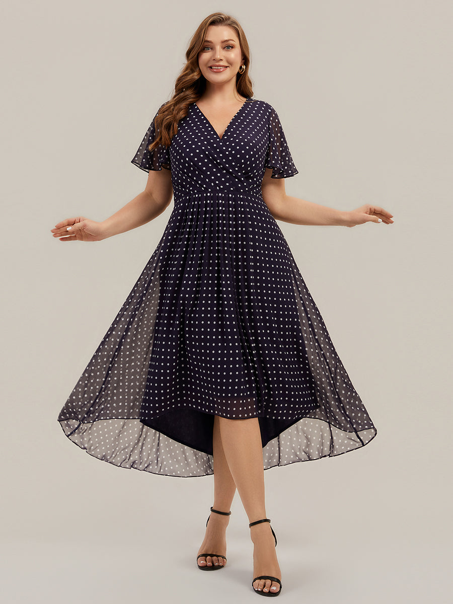 Printed Chiffon Ruffle Sleeve Wedding Guest Dress