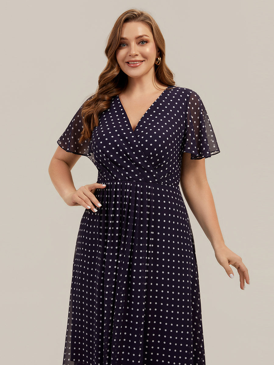Printed Chiffon Ruffle Sleeve Wedding Guest Dress