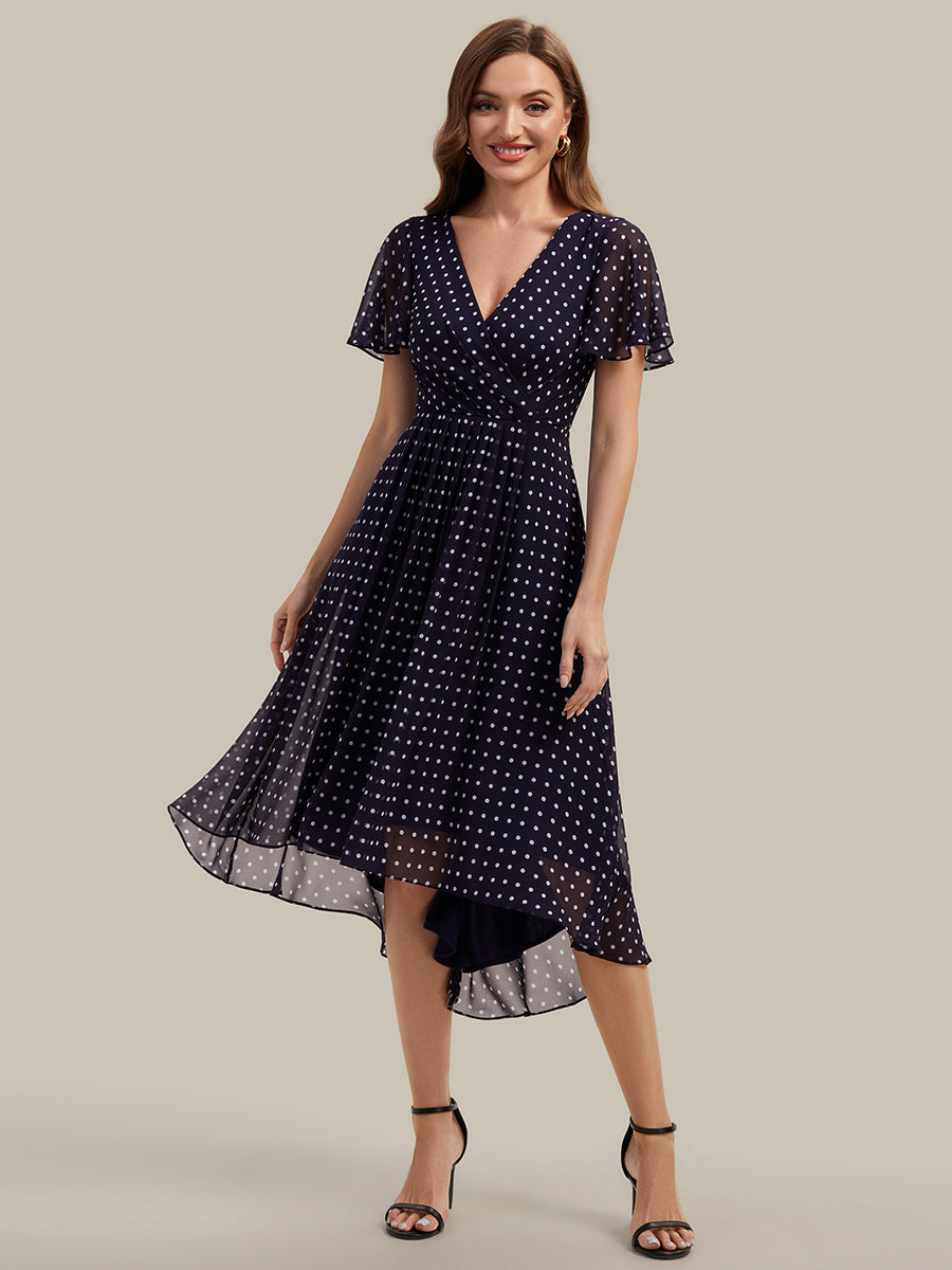 Printed Chiffon Ruffle Sleeve Wedding Guest Dress