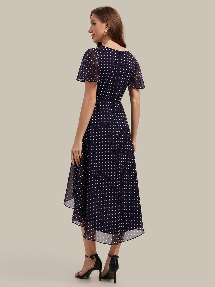Printed Chiffon Ruffle Sleeve Wedding Guest Dress