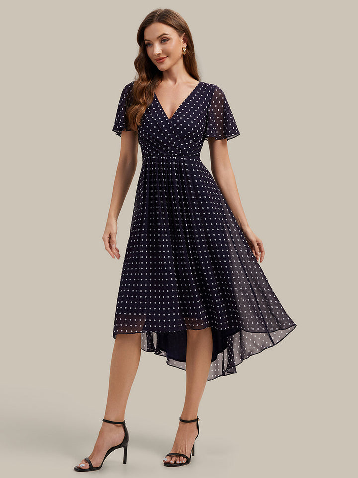 Printed Chiffon Ruffle Sleeve Wedding Guest Dress