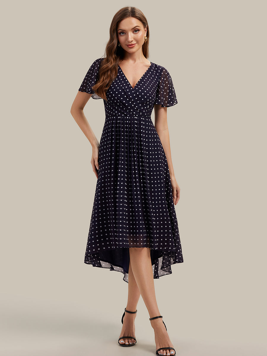 Printed Chiffon Ruffle Sleeve Wedding Guest Dress
