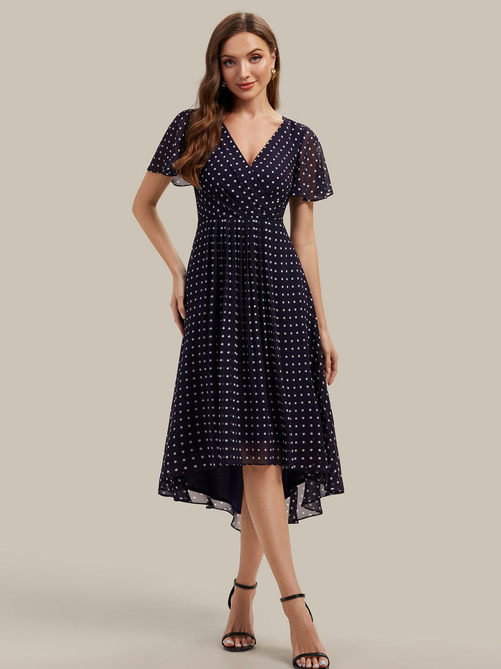Printed Chiffon Ruffle Sleeve Wedding Guest Dress